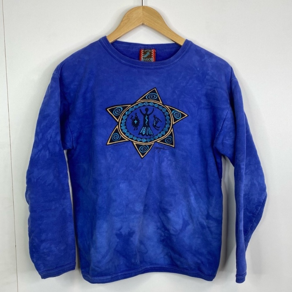 Vintage Dagoli Celebrating Woman Crewneck Sweatshirt Size Small Violet Blue